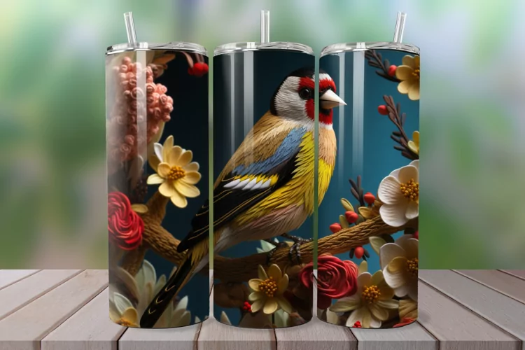 3D Embroidered Goldfinch 20oz/30oz Skinny Tumbler