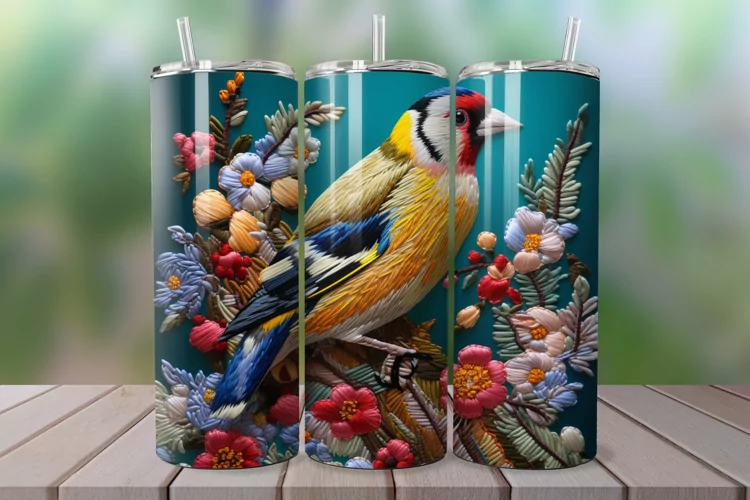 3D Embroidered Goldfinch 20oz/30oz Skinny Tumbler