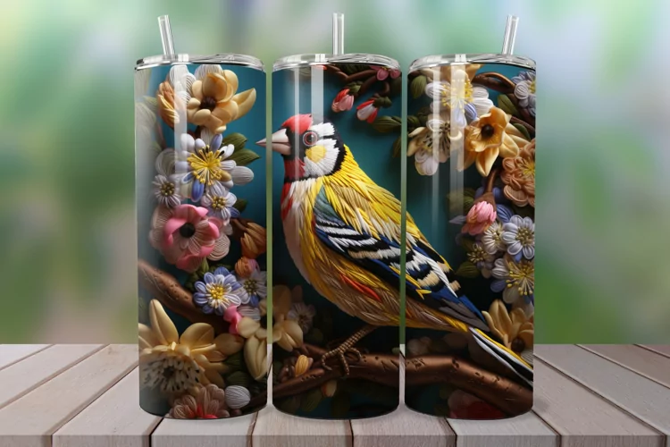 3D Embroidered Goldfinch 20oz/30oz Skinny Tumbler