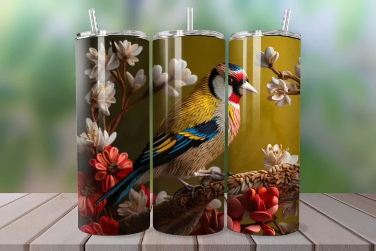 3D Embroidered Goldfinch 20oz/30oz Skinny Tumbler