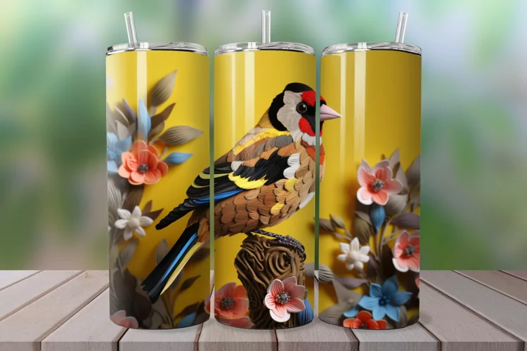 3D Embroidered Goldfinch 20oz/30oz Skinny Tumbler