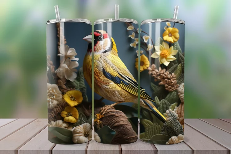 3D Embroidered Goldfinch 20oz/30oz Skinny Tumbler