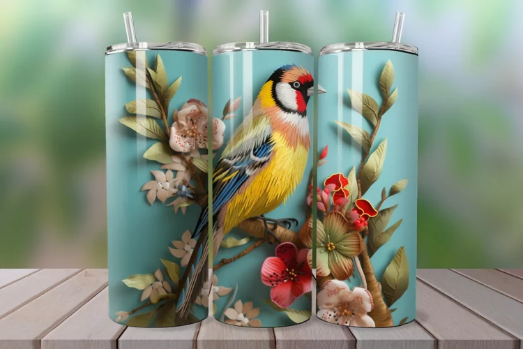 3D Embroidered Goldfinch 20oz/30oz Skinny Tumbler