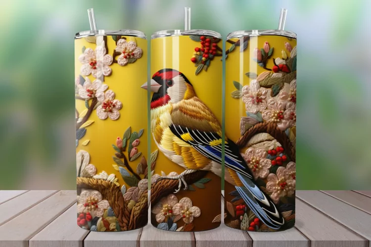 3D Embroidered Goldfinch 20oz/30oz Skinny Tumbler