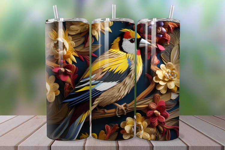 3D Embroidered Goldfinch 20oz/30oz Skinny Tumbler example image 1