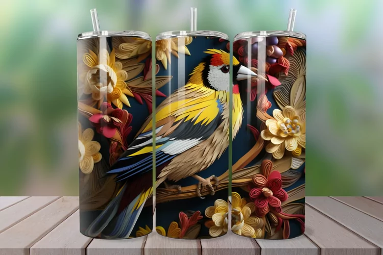 3D Embroidered Goldfinch 20oz/30oz Skinny Tumbler