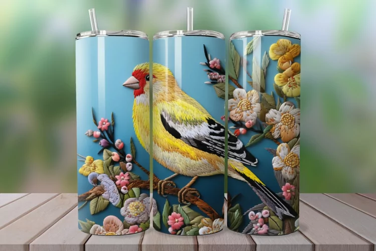 3D Embroidered Goldfinch 20oz/30oz Skinny Tumbler