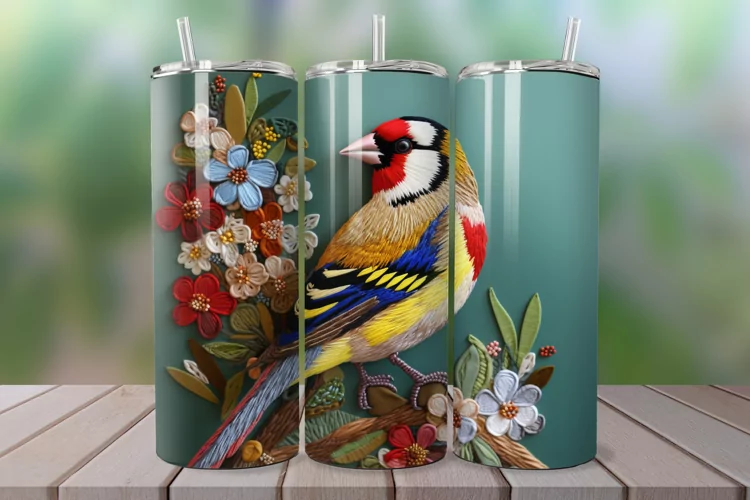 3D Embroidered Goldfinch 20oz/30oz Skinny Tumbler