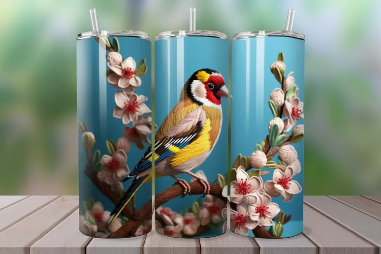 3D Embroidered Goldfinch 20oz/30oz Skinny Tumbler
