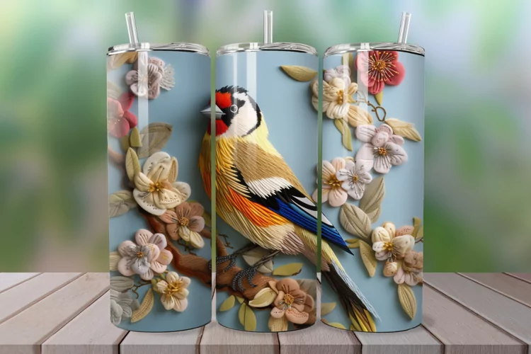 3D Embroidered Goldfinch 20oz/30oz Skinny Tumbler