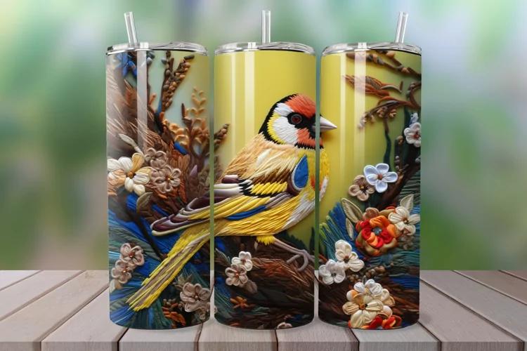 3D Embroidered Goldfinch 20oz/30oz Skinny Tumbler