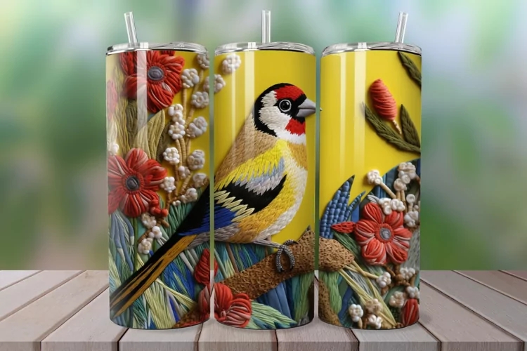 3D Embroidered Goldfinch 20oz/30oz Skinny Tumbler