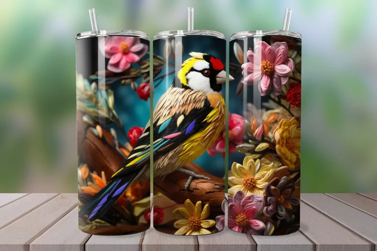 3D Embroidered Goldfinch 20oz/30oz Skinny Tumbler