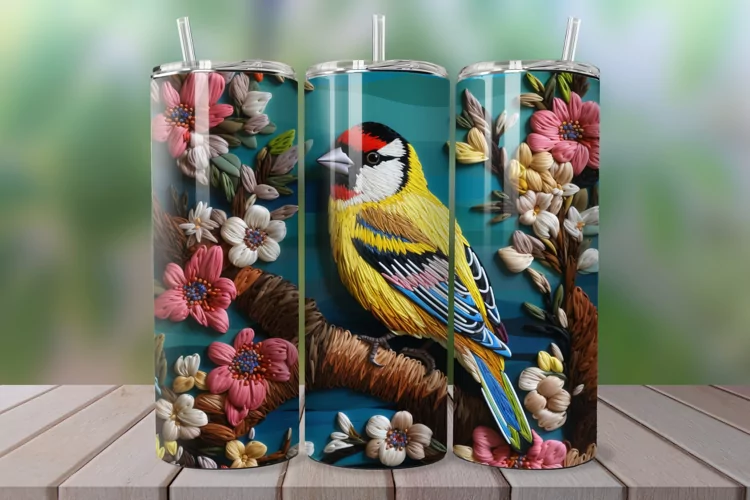 3D Embroidered Goldfinch 20oz/30oz Skinny Tumbler
