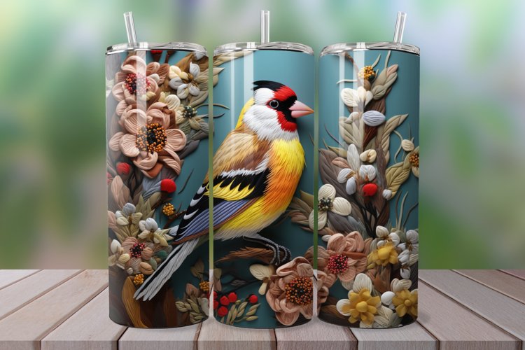 3D Embroidered Goldfinch 20oz/30oz Skinny Tumbler example image 1