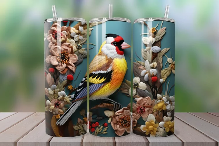 3D Embroidered Goldfinch 20oz/30oz Skinny Tumbler