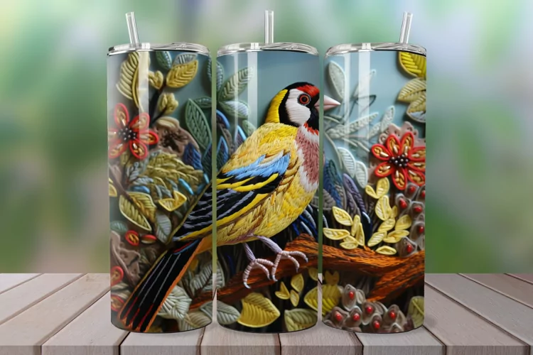 3D Embroidered Goldfinch 20oz/30oz Skinny Tumbler