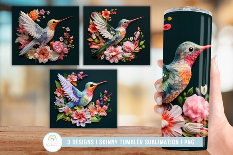 3D Embroidered Hummingbird Tumbler Sublimation