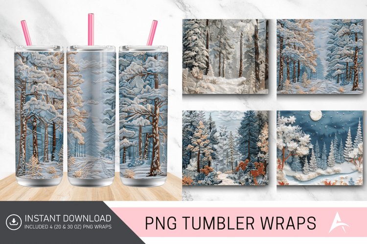 3D Embroidered Winter Forest Tumbler wrap example image 1