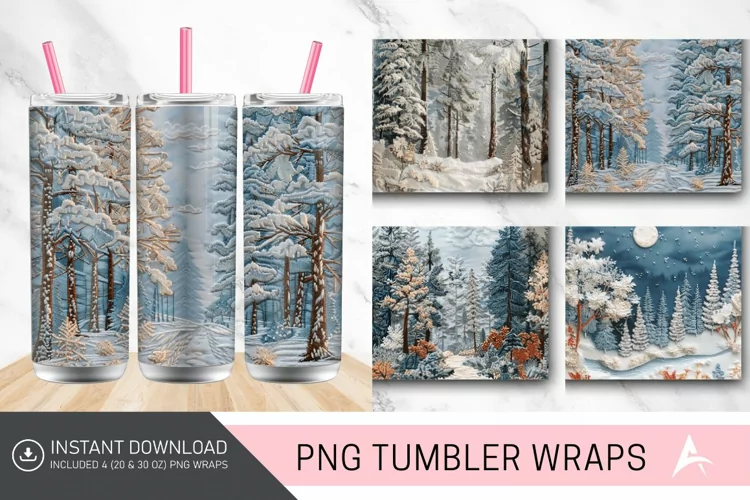 3D Embroidered Winter Forest Tumbler wrap