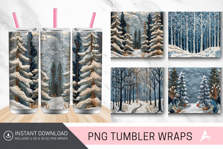 3D Embroidered Winter Forest Tumbler wrap example image 1