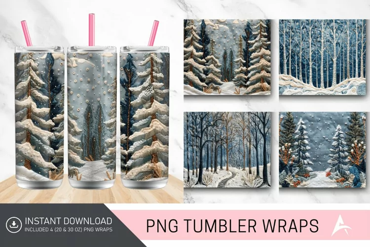 3D Embroidered Winter Forest Tumbler wrap