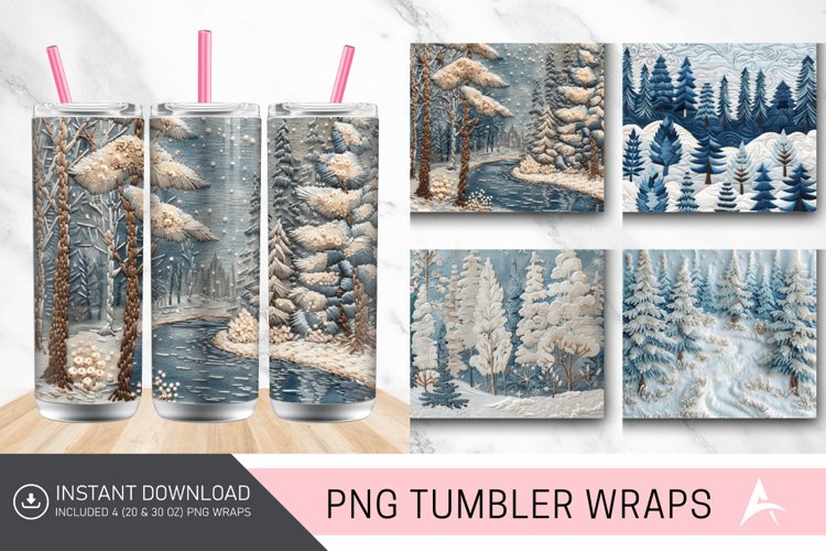 3D Embroidered Winter Forest Tumbler wrap
