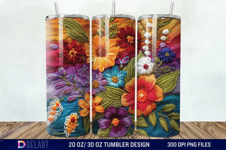 3d Embroidered floral Tumbler Wrap
