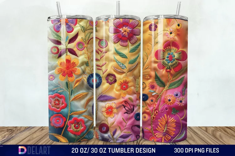 3d Embroidered floral Tumbler Wrap