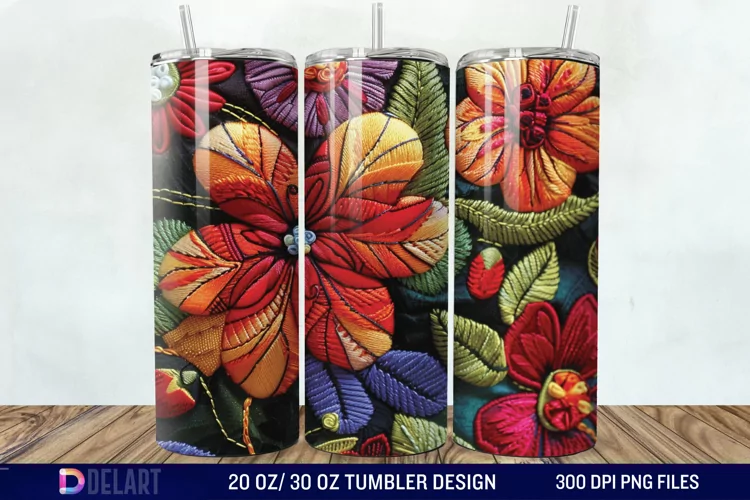 3d Embroidered floral Tumbler Wrap