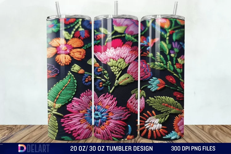 3d Embroidered floral Tumbler Wrap