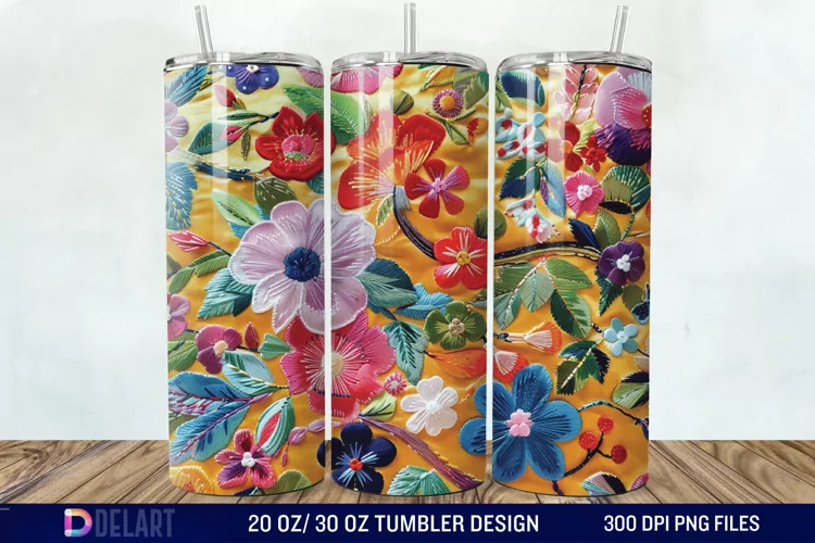 3d Embroidered floral Tumbler Wrap