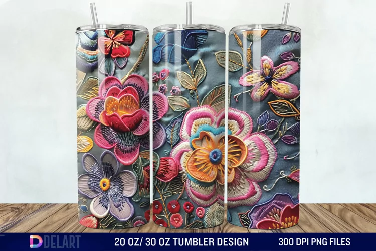 3d Embroidered floral Tumbler Wrap