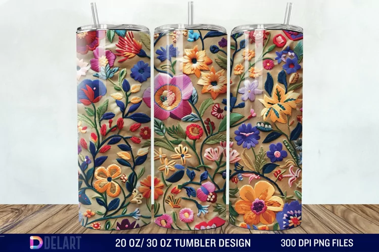 3d Embroidered floral Tumbler Wrap
