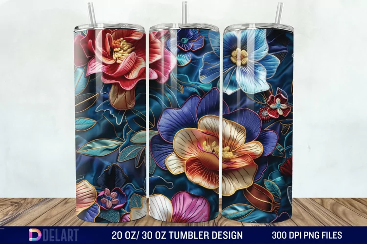 3D Embroidery floral Wrap Tumbler Wrap