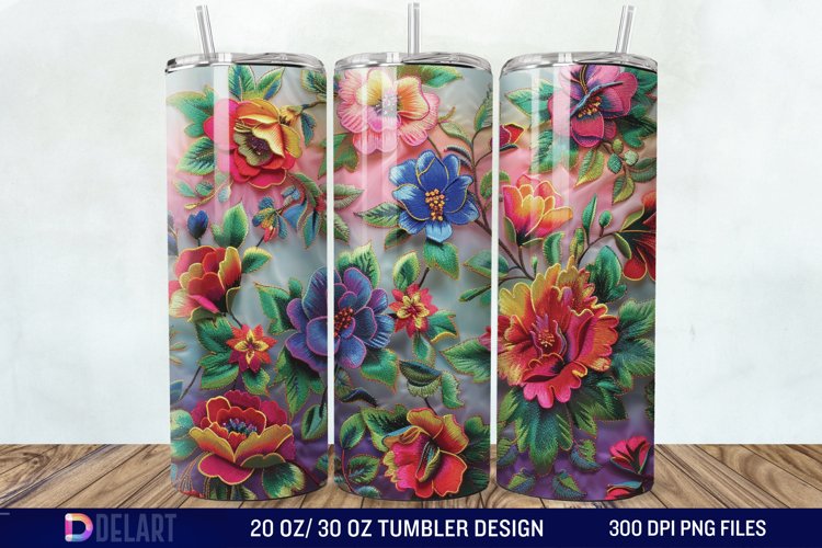 3D Embroidery floral Wrap Tumbler Wrap example image 1