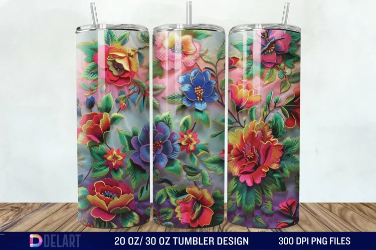 3D Embroidery floral Wrap Tumbler Wrap