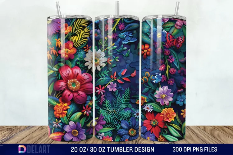 3D Embroidery floral Wrap Tumbler Wrap