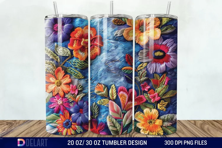 3D Embroidery floral Wrap Tumbler Wrap