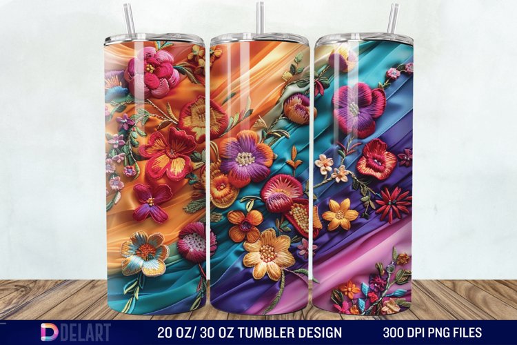 3D Embroidery floral Wrap Tumbler Wrap example image 1