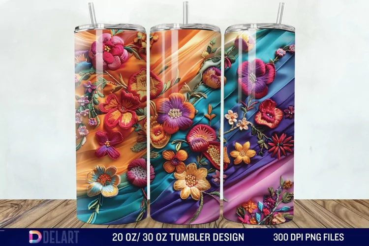 3D Embroidery floral Wrap Tumbler Wrap