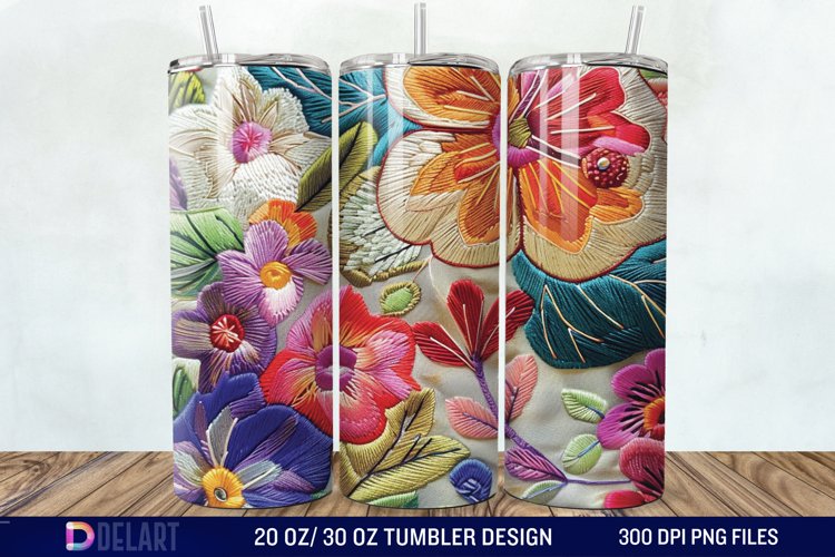 3D Embroidery floral Wrap Tumbler Wrap example image 1