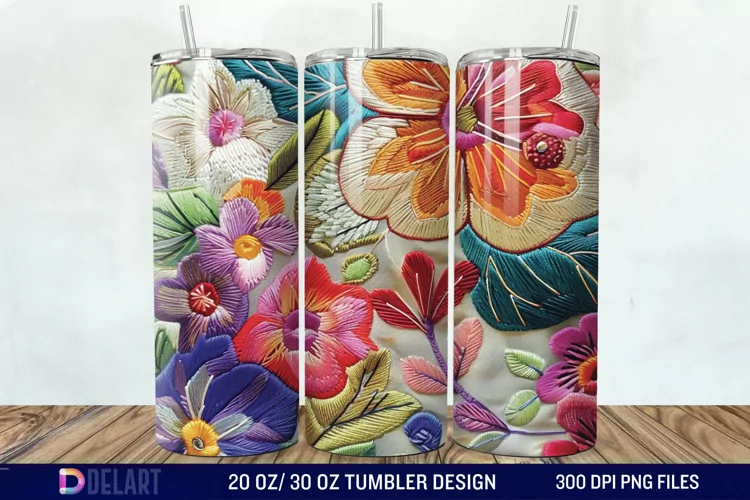 3D Embroidery floral Wrap Tumbler Wrap