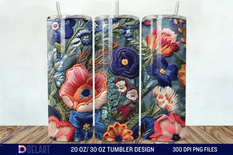 3D Embroidery floral Wrap Tumbler Wrap