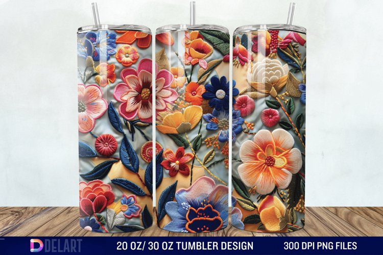 3D Embroidery floral Wrap Tumbler Wrap example image 1