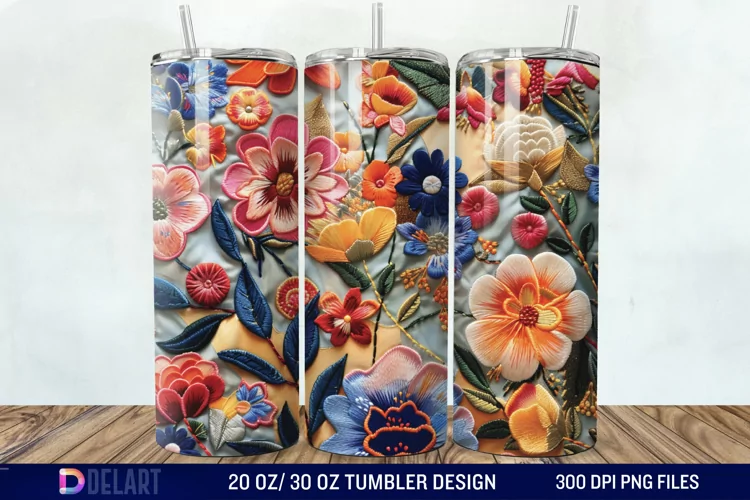 3D Embroidery floral Wrap Tumbler Wrap