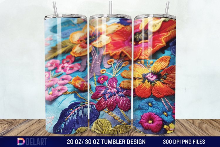 3D Embroidery floral Wrap Tumbler Wrap example image 1