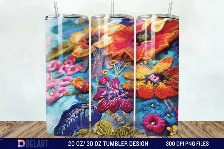 3D Embroidery floral Wrap Tumbler Wrap