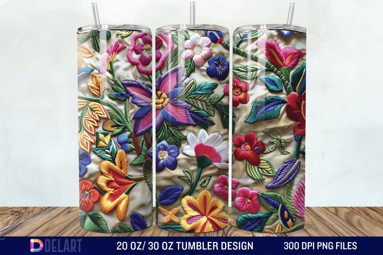 3D Embroidery floral Wrap Tumbler Wrap example image 1