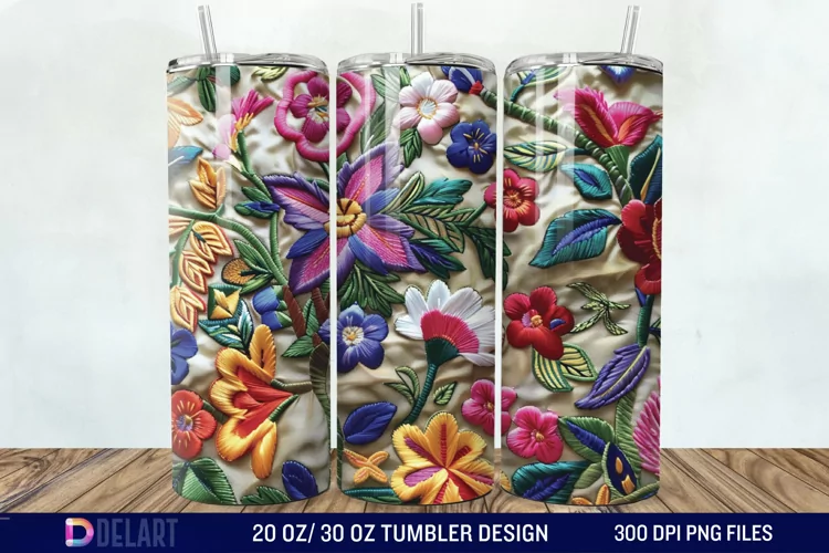 3D Embroidery floral Wrap Tumbler Wrap
